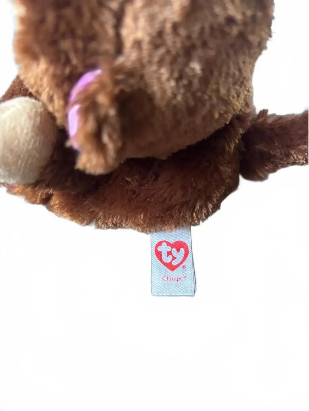 Ty Chimps Soft Fur Brown Monkey Purple Eyes and Ears Beanie Boo 5” Plush